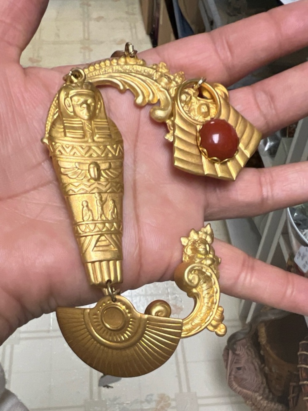 egyptian revival jewelry Necklace sculptor sarcophagus Pendant Oval Chunky Chain